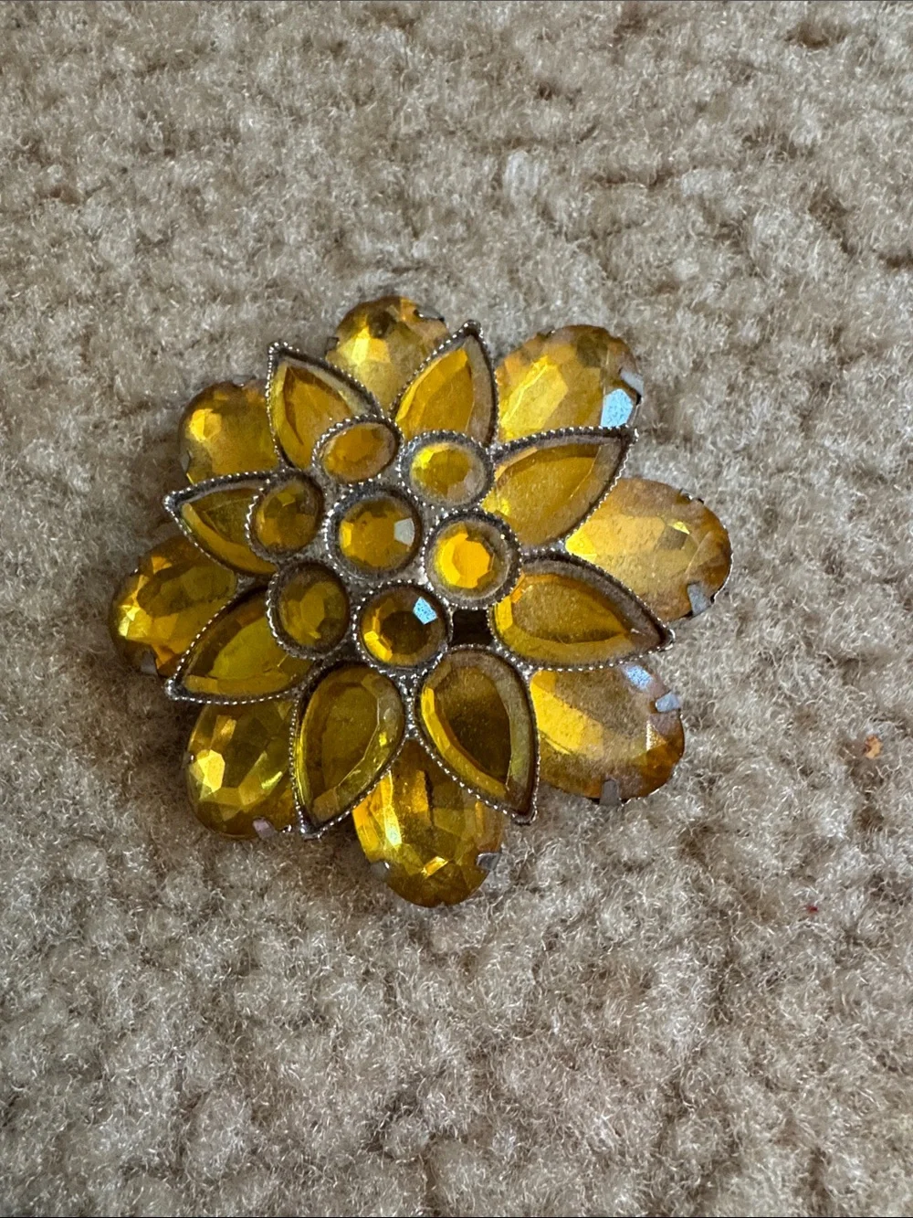 Yellow Floral Crystal Accent Brooch